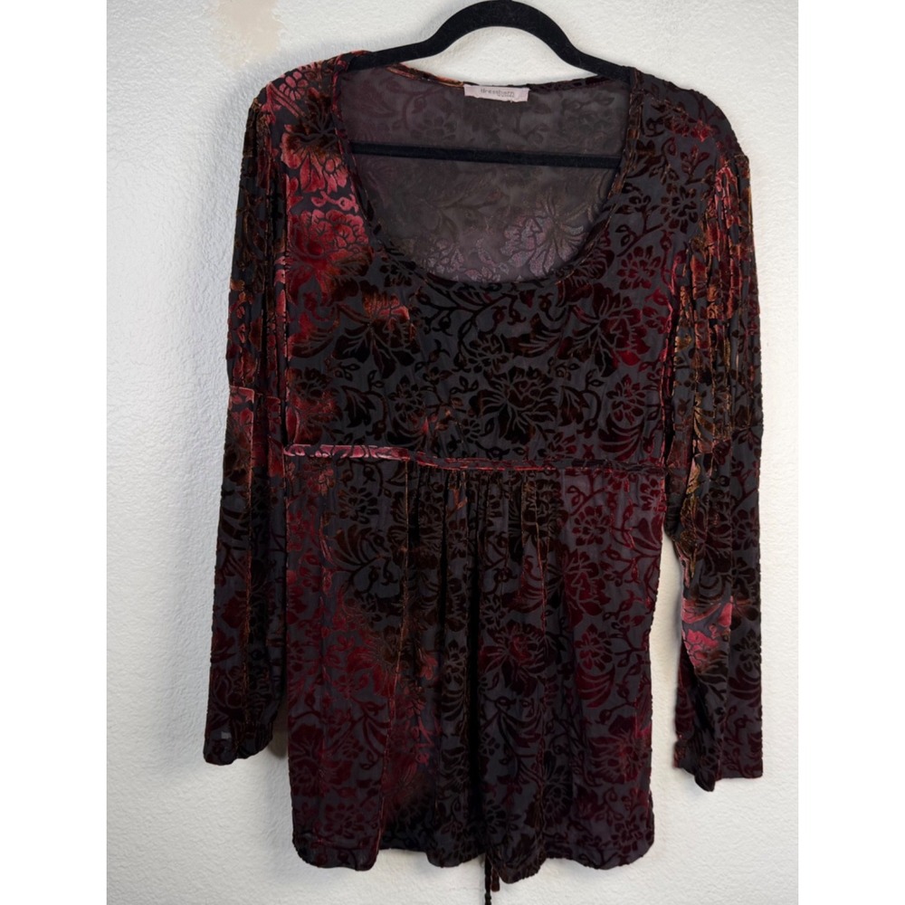Dress Barn Top Burgundy Sz L Velvet Burnout Whimsigoth Fairy Grunge Witchy Y2K